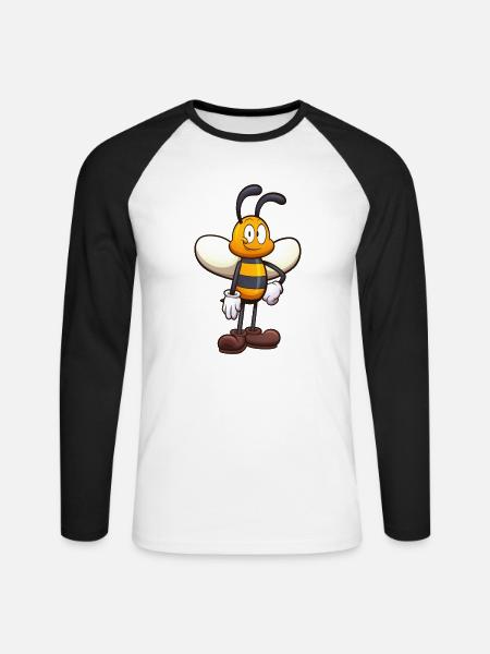 Friendly Cute Cartoon Bee - Unisex Long Sleeve Baseball T-Shirt - white/black