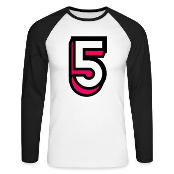 5. 5 JAHRE. 5-JÄHRIGES JUBILÄUM. GEBURTSTAG 5 JAHRE. 5 - Unisex Baseballshirt langarm - Weiß/Schwarz - Vorne - Nik (191cm)