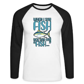 Quand je dis poisson, vous dites frire, poisson... 4 - T-shirt baseball manches longues Homme - blanc/noir - Devant - Nik (191cm)