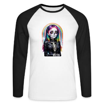 Halloween - Rock & Regenbogen - Unisex Baseballshirt langarm - Weiß/Schwarz - Vorne - Nik (191cm)
