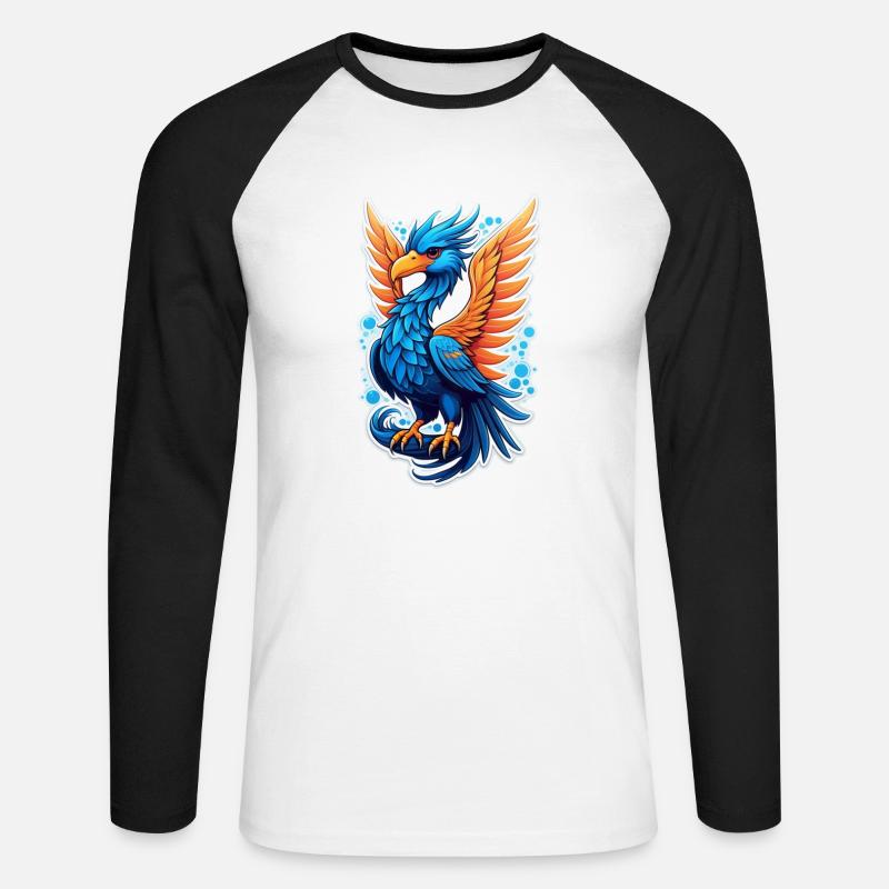 Phönix - Phönix - Feuervogel - Unisex Baseballshirt langarm - Weiß/Schwarz