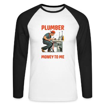 Je suis plombier et ça sent l’argent pour moi 2 - T-shirt baseball manches longues Homme - blanc/noir - Devant - Nik (191cm)