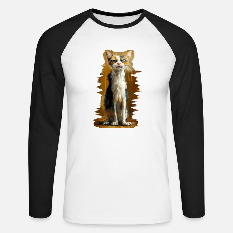 Crumpy Cat - Unisex Baseballshirt langarm - Weiß/Schwarz