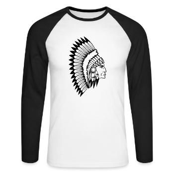 Stolzer Indianer Häuptling Gesicht Kopf Seitlich - Unisex Baseballshirt langarm - Weiß/Schwarz - Vorne - Nik (191cm)