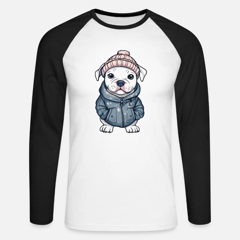 Pit Terrier Hund Stylisch - Unisex Baseballshirt langarm - Weiß/Schwarz