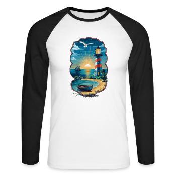 Leuchtturm Ostsee Nordsee - Unisex Baseballshirt langarm - Weiß/Schwarz - Vorne - Nik (191cm)