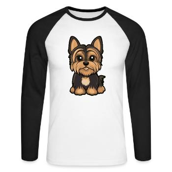 Yorkshire Terrier Hund Niedlich - Unisex Baseballshirt langarm - Weiß/Schwarz - Vorne - Nik (191cm)