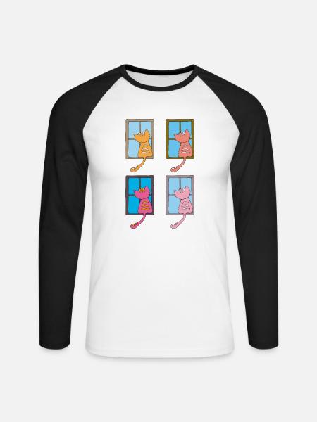 katzen am fenster bunt - Unisex Baseballshirt langarm - Weiß/Schwarz