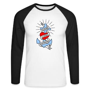 Glaube Liebe Hoffnung tall colored - Unisex Baseballshirt langarm - Weiß/Schwarz - Vorne - Nik (191cm)