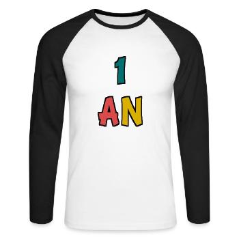 1 AN. 1er ANNIVERSAIRE. ANNIVERSAIRE 1 AN. BEBE - T-shirt baseball manches longues Homme - blanc/noir - Devant - Nik (191cm)