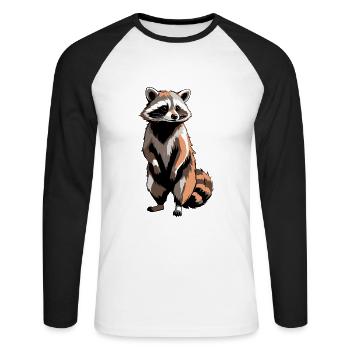 Waschbär - Cute Animal Sticker - Unisex Baseballshirt langarm - Weiß/Schwarz - Vorne - Nik (191cm)