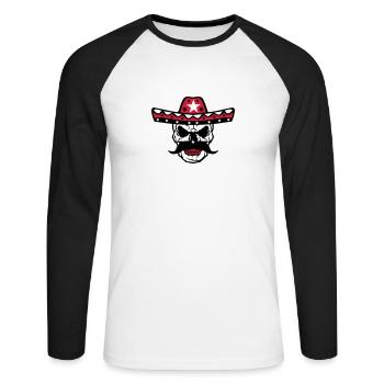tete de mort chapeau mexicain crane 58 - T-shirt baseball manches longues Homme - blanc/noir - Devant - Nik (191cm)