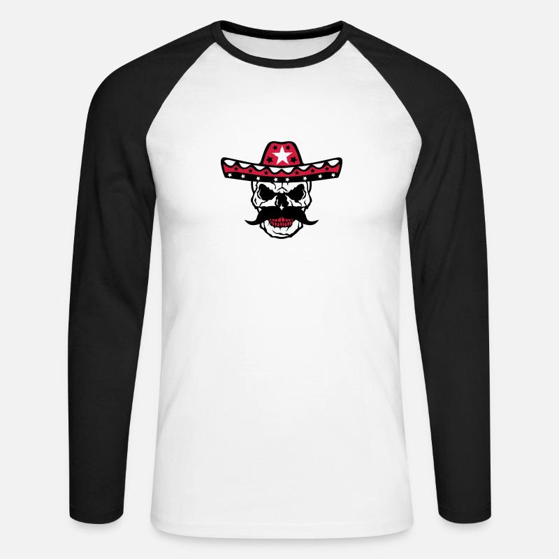 Mexikanische Schädel Schädelkappe 58 - Unisex Baseballshirt langarm - Weiß/Schwarz