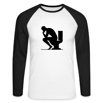Ein Mann sitzt auf der Toilette - Unisex Baseballshirt langarm - Weiß/Schwarz - Vorne - Nik (191cm)