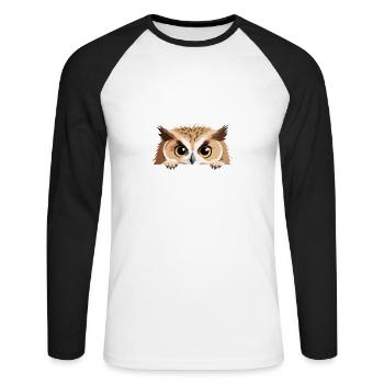 hibou jeter un coup d’œil mignon adorable drôle animal dessin animé - T-shirt baseball manches longues Homme - blanc/noir - Devant - Nik (191cm)