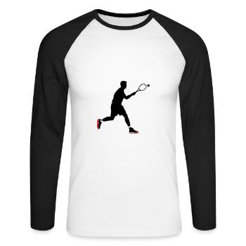 Tennis Spieler Symbol - Unisex Baseballshirt langarm - Weiß/Schwarz - Vorne - Nik (191cm)