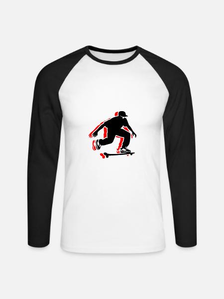 Skateboarding Man Symbol Skateboard - Unisex Long Sleeve Baseball T-Shirt - white/black