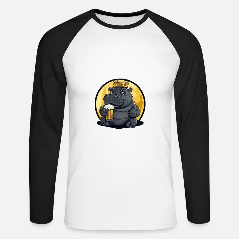 Nilpferd Bier Comic - Unisex Baseballshirt langarm - Weiß/Schwarz