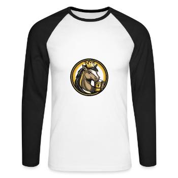 Pferd Bier Comic - Unisex Baseballshirt langarm - Weiß/Schwarz - Vorne - Nik (191cm)