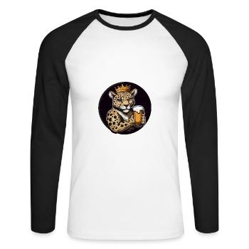 Leopard Bier Comic - Unisex Baseballshirt langarm - Weiß/Schwarz - Vorne - Nik (191cm)