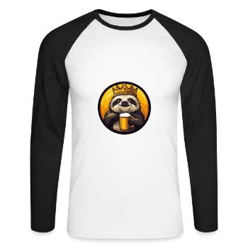 Faultier Bier Comic - Unisex Baseballshirt langarm - Weiß/Schwarz - Vorne - Nik (191cm)