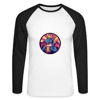 Drache Bier Comic - Unisex Baseballshirt langarm - Weiß/Schwarz - Vorne - Nik (191cm)