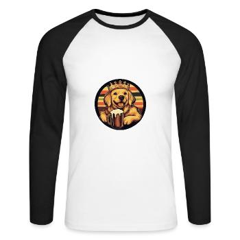 Golden Retriever Hund Bier Comic Lustig - Unisex Baseballshirt langarm - Weiß/Schwarz - Vorne - Nik (191cm)
