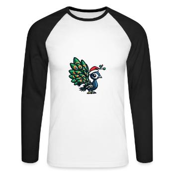 Peacock Bird Christmas - Unisex Long Sleeve Baseball T-Shirt - white/black - Front - Nik (191cm)