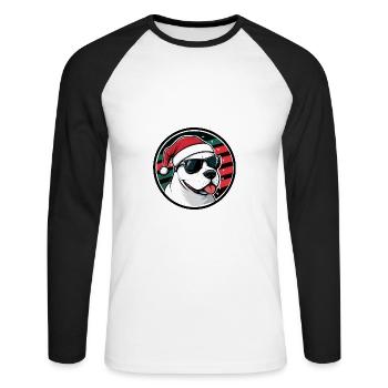 Bull Terrier Dog Christmas Cool - Unisex Long Sleeve Baseball T-Shirt - white/black - Front - Nik (191cm)