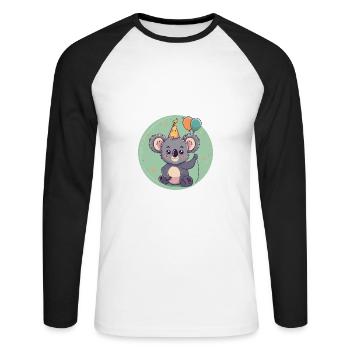 Bande dessinée d’anniversaire Koala - T-shirt baseball manches longues Homme - blanc/noir - Devant - Nik (191cm)