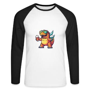 Dinosaurier stegosaurus Ski Bier - Unisex Baseballshirt langarm - Weiß/Schwarz - Vorne - Nik (191cm)