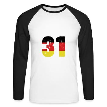 31 Numéro Jersey Allemagne - T-shirt baseball manches longues Homme - blanc/noir - Devant - Nik (191cm)