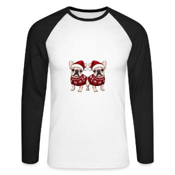 Equipe de Noël du Chien Buldog Français - T-shirt baseball manches longues Homme - blanc/noir - Devant - Nik (191cm)