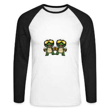 Alligator Ski Team Bier - Unisex Baseballshirt langarm - Weiß/Schwarz - Vorne - Nik (191cm)