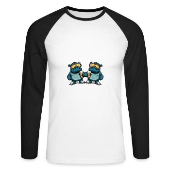 Nilpferd Ski Team Bier - Unisex Baseballshirt langarm - Weiß/Schwarz - Vorne - Nik (191cm)