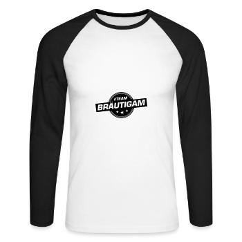 Team Bräutigam Hochzeitsfeier Hochzeit - Unisex Baseballshirt langarm - Weiß/Schwarz - Vorne - Nik (191cm)