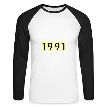 1991 Year Birthday - Unisex Long Sleeve Baseball T-Shirt - white/black - Front - Nik (191cm)