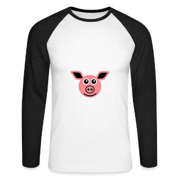 ★ Designfarben änderbar ★ Gesicht Schwein - Unisex Baseballshirt langarm - Weiß/Schwarz - Vorne - Nik (191cm)