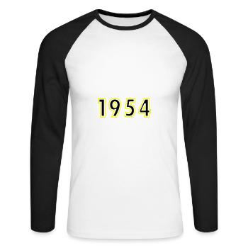 1954 Année Anniversaire - T-shirt baseball manches longues Homme - blanc/noir - Devant - Nik (191cm)