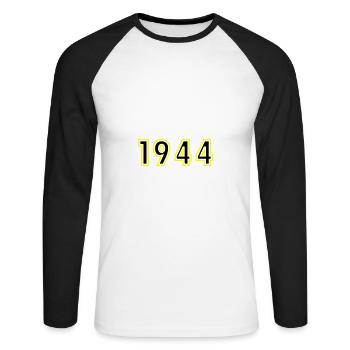 1944 Année Anniversaire - T-shirt baseball manches longues Homme - blanc/noir - Devant - Nik (191cm)