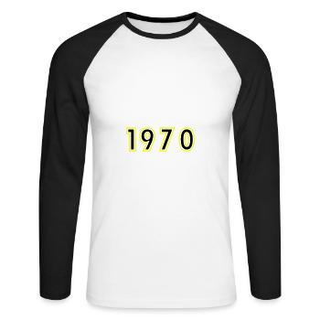1970 Année Anniversaire - T-shirt baseball manches longues Homme - blanc/noir - Devant - Nik (191cm)