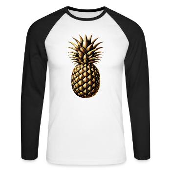 Cadeau ananas doré - T-shirt baseball manches longues Homme - blanc/noir - Devant - Nik (191cm)