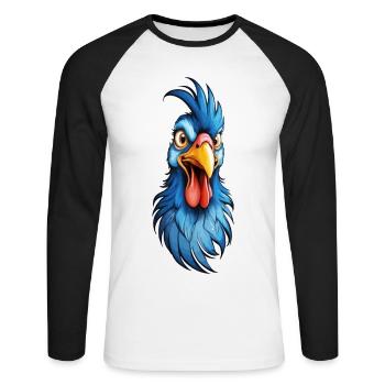 Un coq à plumes bleues - T-shirt baseball manches longues Homme - blanc/noir - Devant - Nik (191cm)