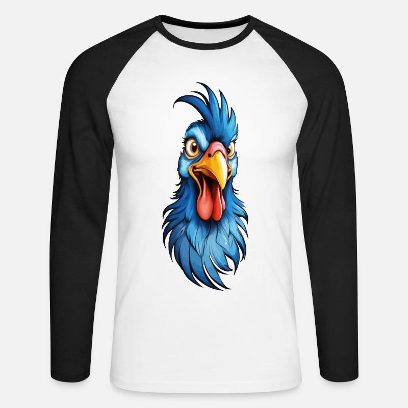 Ein blau-gefiederter Hahn - Unisex Baseballshirt langarm - Weiß/Schwarz