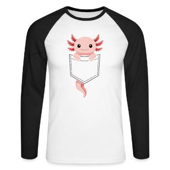 Cute Axolotl Peeking Out of Pocket - Unisex Long Sleeve Baseball T-Shirt - white/black - Front - Nik (191cm)
