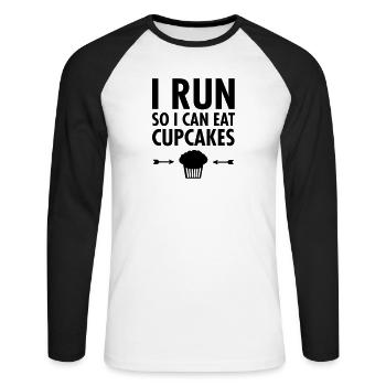 I Run So I Can Eat Cupcakes - Unisex Baseballshirt langarm - Weiß/Schwarz - Vorne - Nik (191cm)