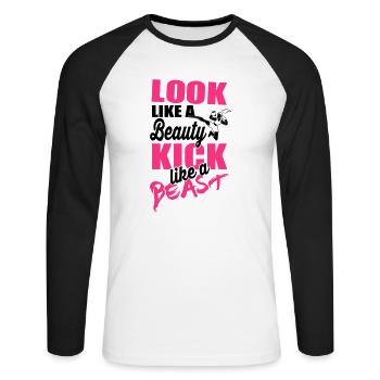 Kick like a beast - Unisex Baseballshirt langarm - Weiß/Schwarz - Vorne - Nik (191cm)
