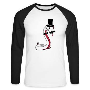 sir herr gentlemen zylinder reich monokel brille s - Unisex Baseballshirt langarm - Weiß/Schwarz - Vorne - Nik (191cm)