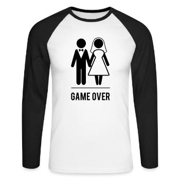 Game Over Bride and Groom - Unisex Baseballshirt langarm - Weiß/Schwarz - Vorne - Nik (191cm)