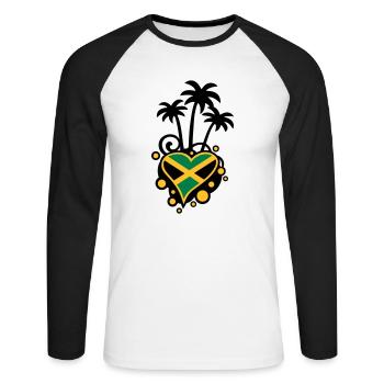 Palmen-Design (Jamaika-Herz) - Unisex Baseballshirt langarm - Weiß/Schwarz - Vorne - Nik (191cm)